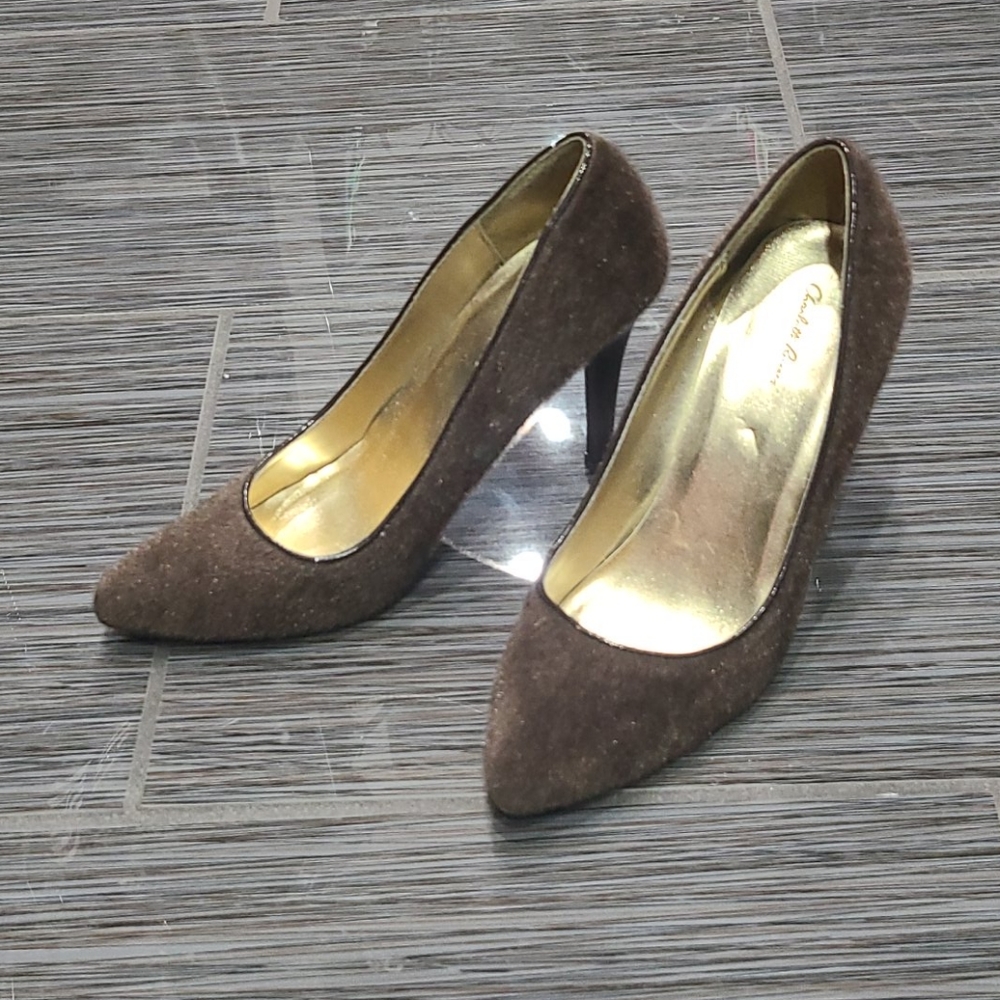 brown fuzzy heels